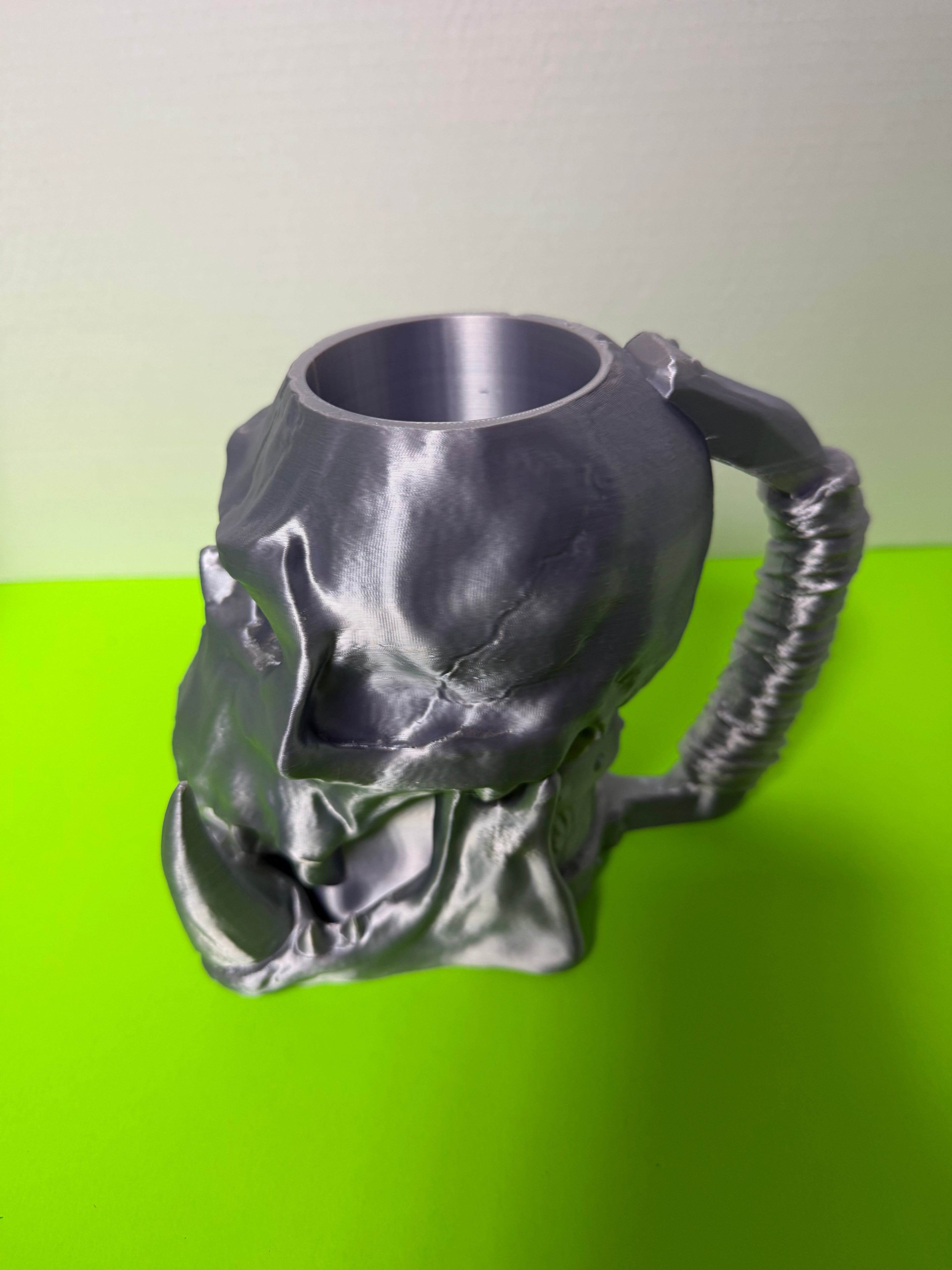 Ogre Mug 3D Printed Fantasy Coffee Cup | Silver Silk PLA Gaming Gift | Unique Novelty Drinkware for Gamers & Fantasy Fans