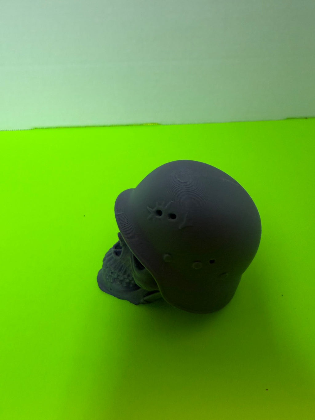 Skull with Bullet Hole in Helmet | 3D Printed Gothic Decor | Battle Worn Military Skull Statue | Morbid Collectible Home Decor
